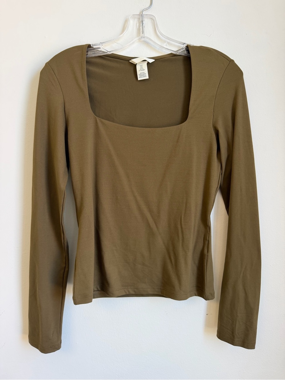 H&M Olive Green Square Neck Long Sleeve Top